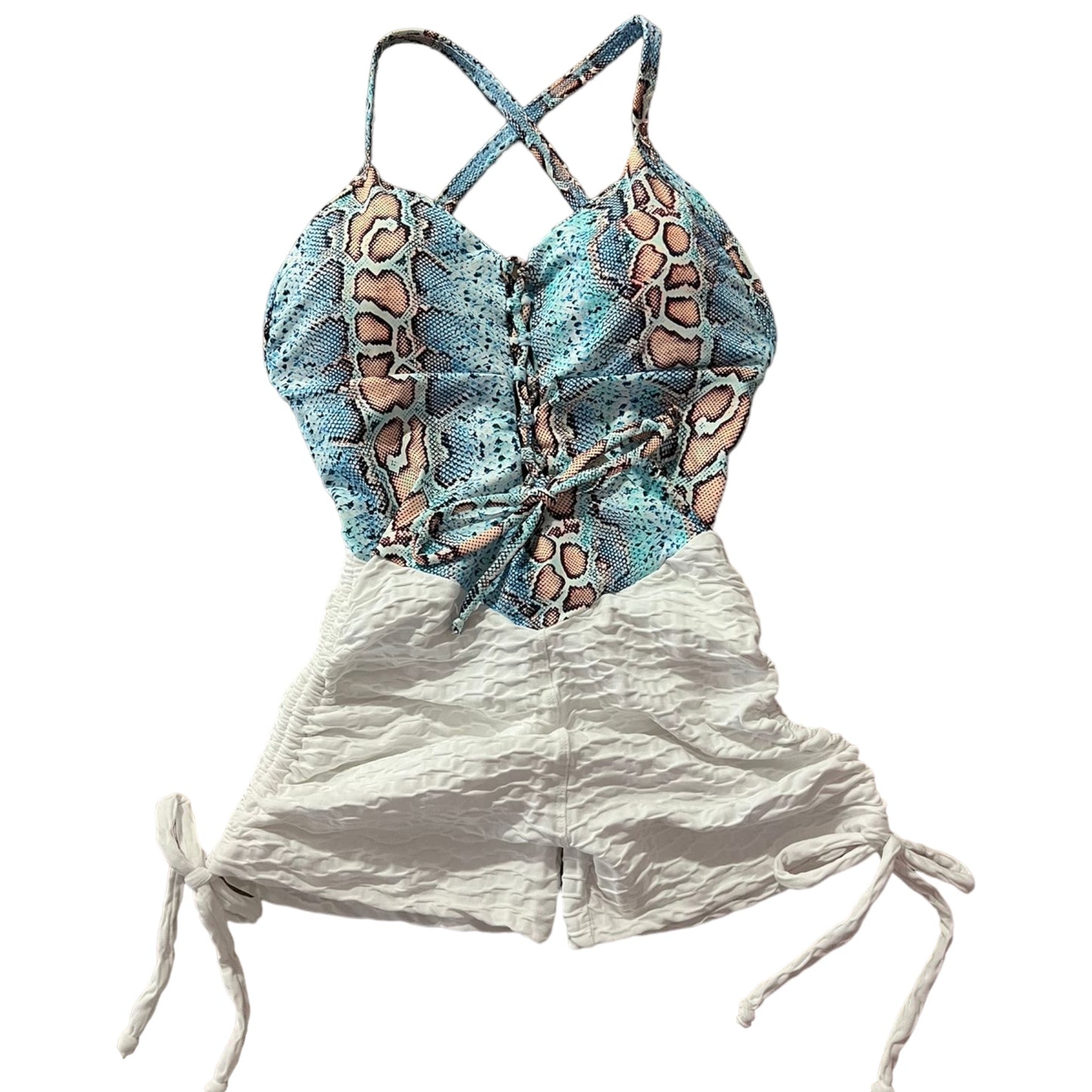 Short Mix White and Print Romper ScrunchButt SUPER SALE