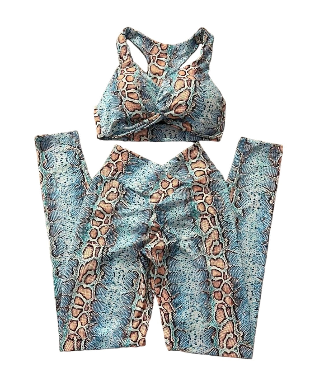 New Set Legging & Top Blue Snake Print ScrunchButt