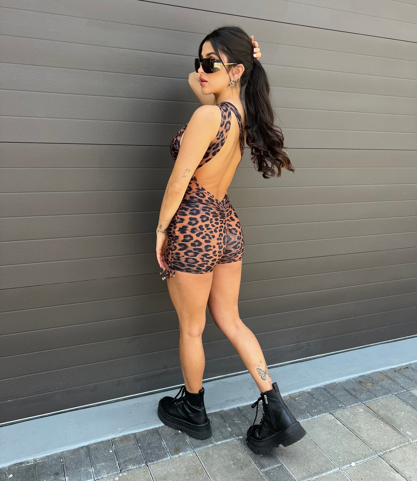 Jumpsuit Short Animal Print Brown